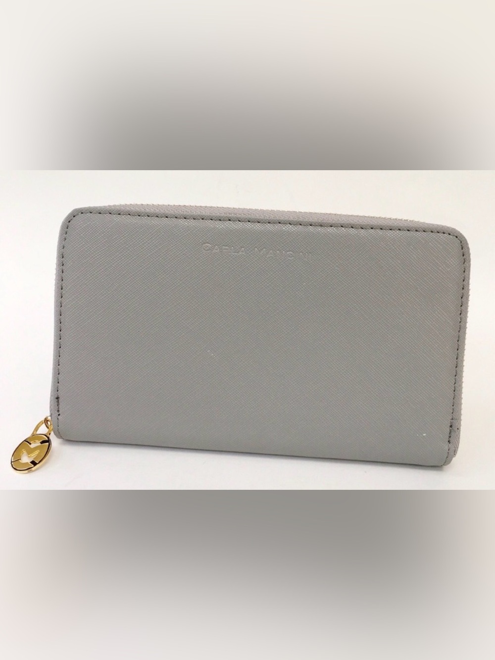 Carla Mancini Grey Zip-Around Saffiano Leather Wallet